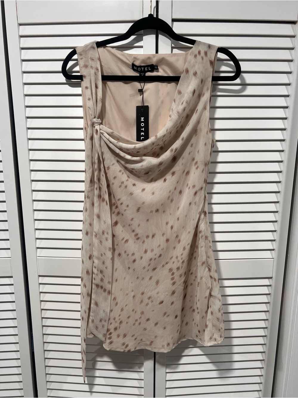 Motel Rocks Cream Drape Neck Sleeveless Top with Brown Spot Print